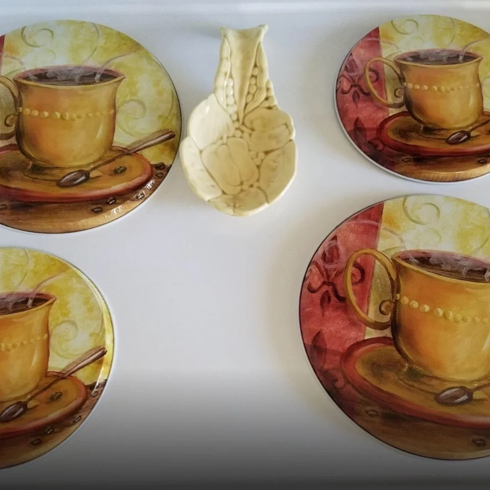 Stove Range Covers Coffee Themed By Range Kleen Set of 4 Multicolor White Gold
